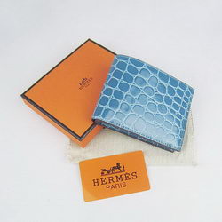 Cheap Replica Hermes Light-Blue Crocodile Veins Bi-Fold Wallet H014